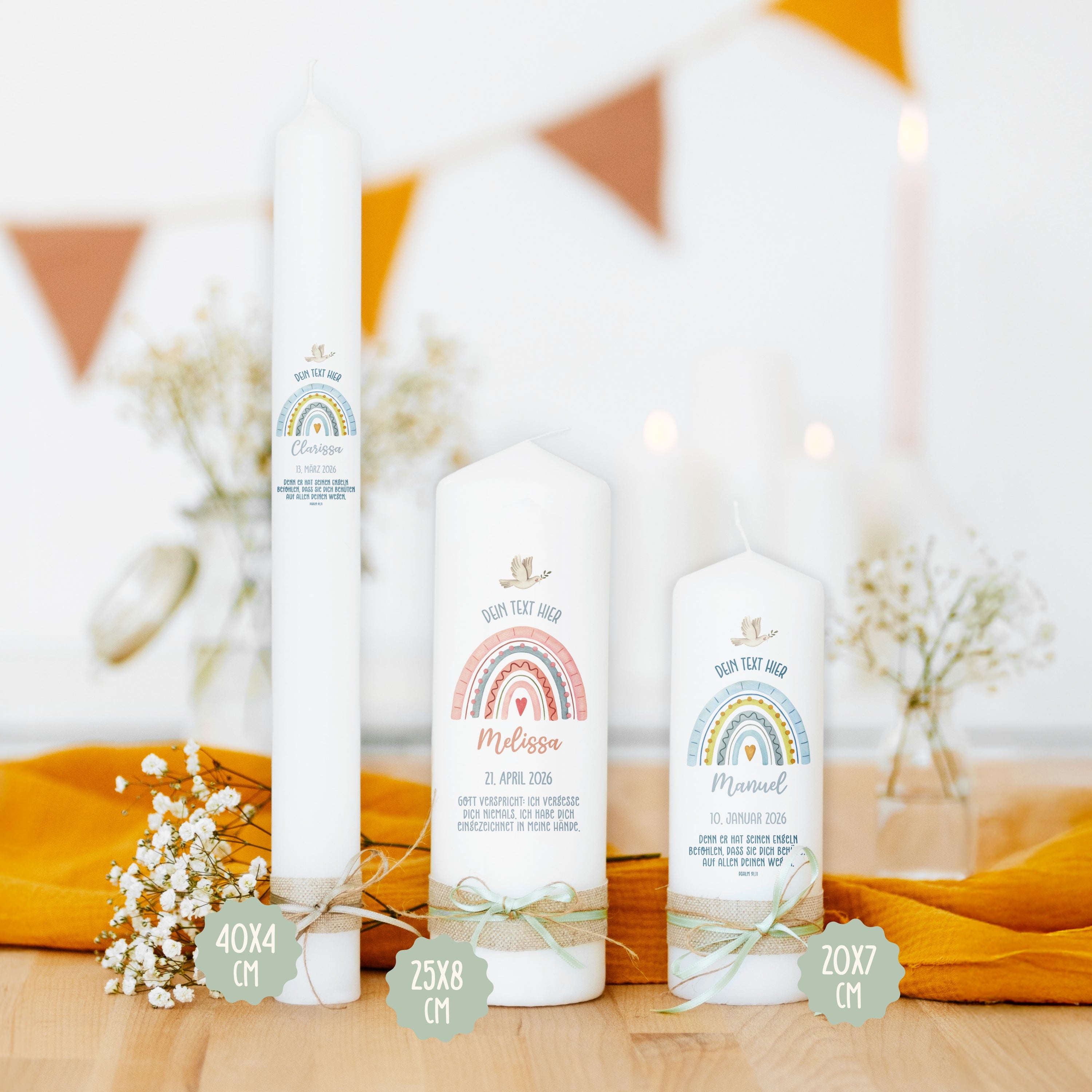 Kerze Freitext | Design 009.04.01/02 Regenbogen